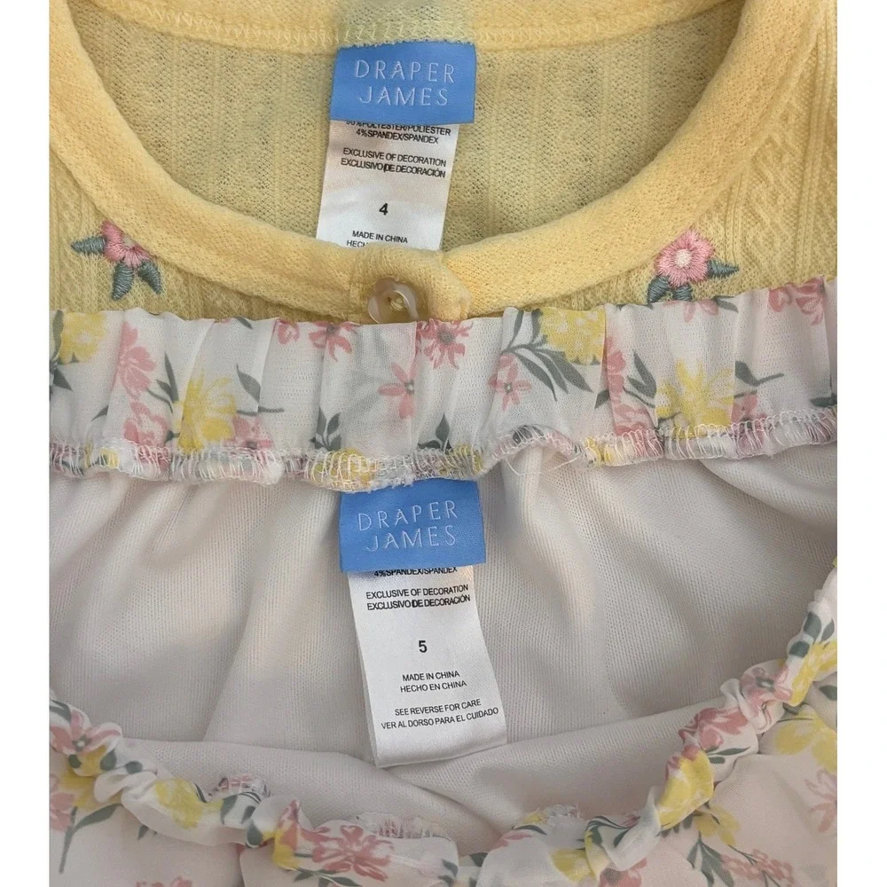 Draper James Girls Yellow Floral Cardigan and Tiered Skirt Set Size 4 5 Kids‎